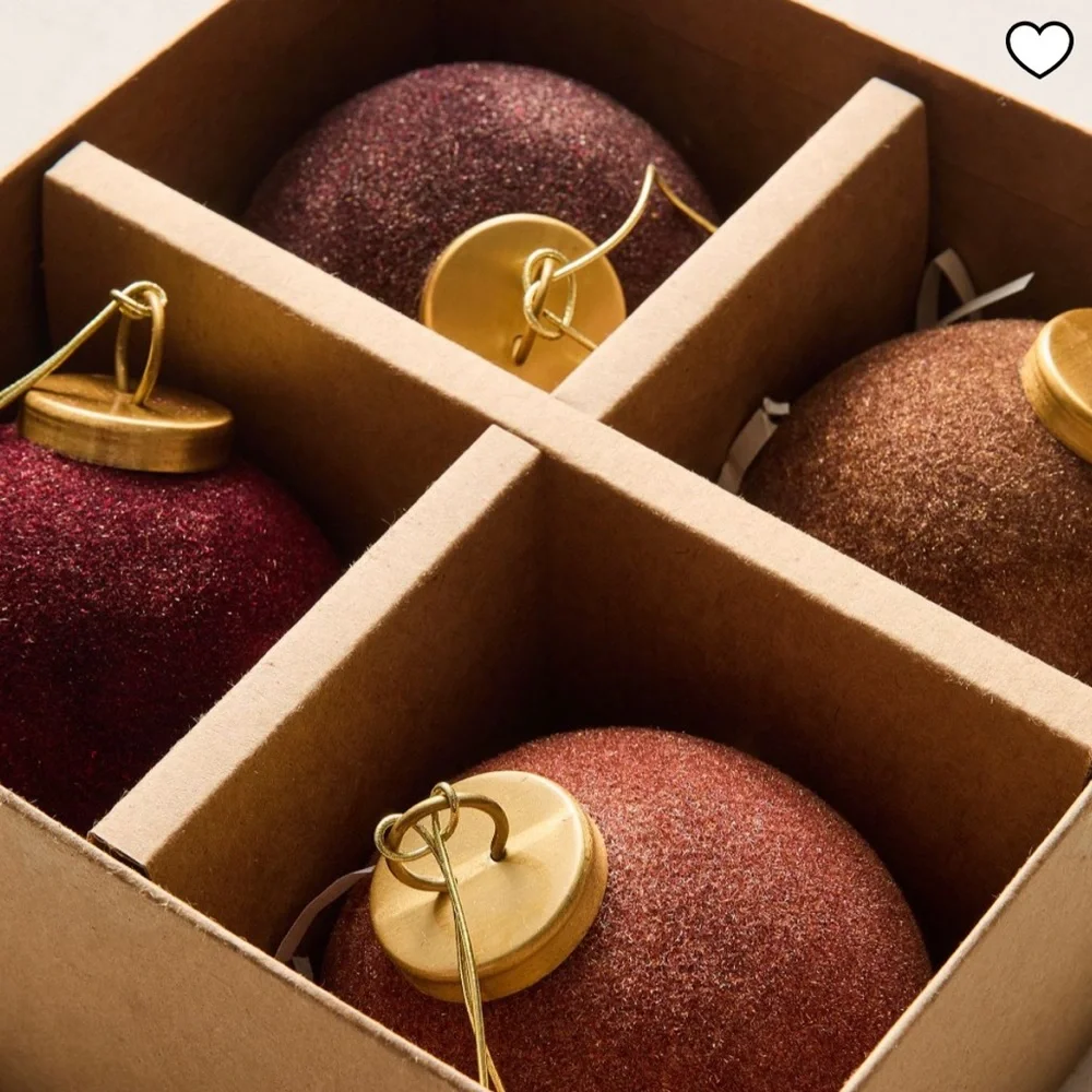 West Elm | Large Flocked Ball Ornaments (Set of 4) - Warm Tones